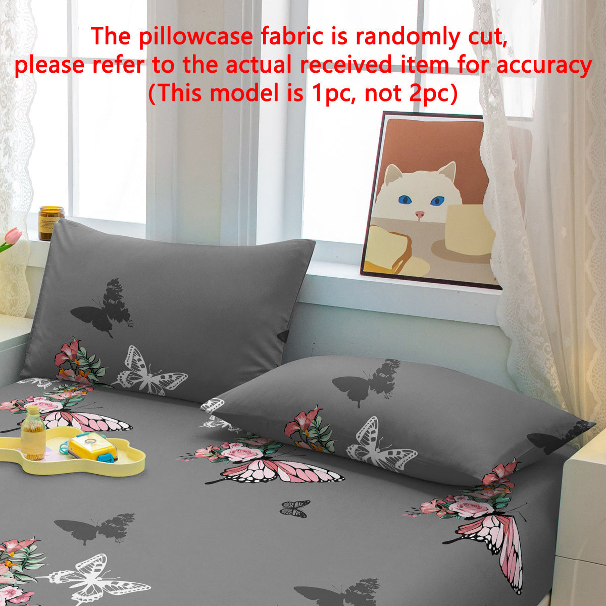 Floral Rose Butterfly Pattern Quilted Pillowcase Soft Polyester Bedroom Bedding