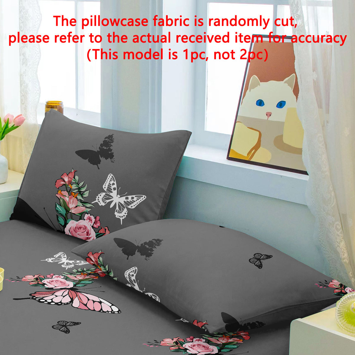 Floral Rose Butterfly Pattern Quilted Pillowcase Soft Polyester Bedroom Bedding