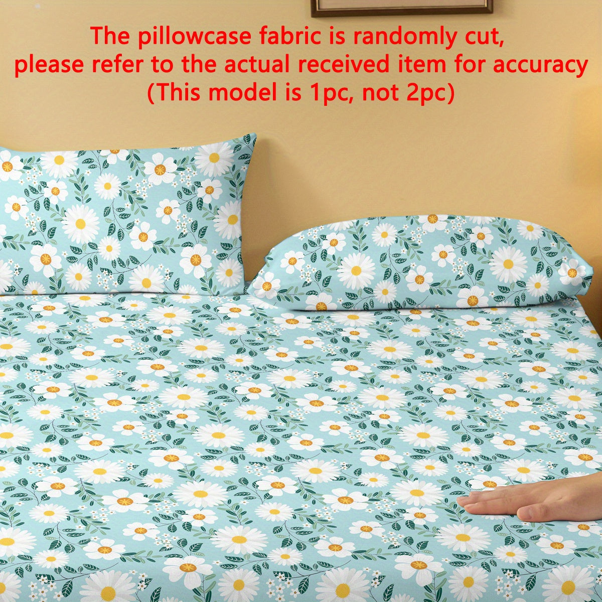 Quilted Woven Polyester Pillowcase with Floral Daisy Print, Envelope Closure, Microfiber, Machine Washable, 1 Piece