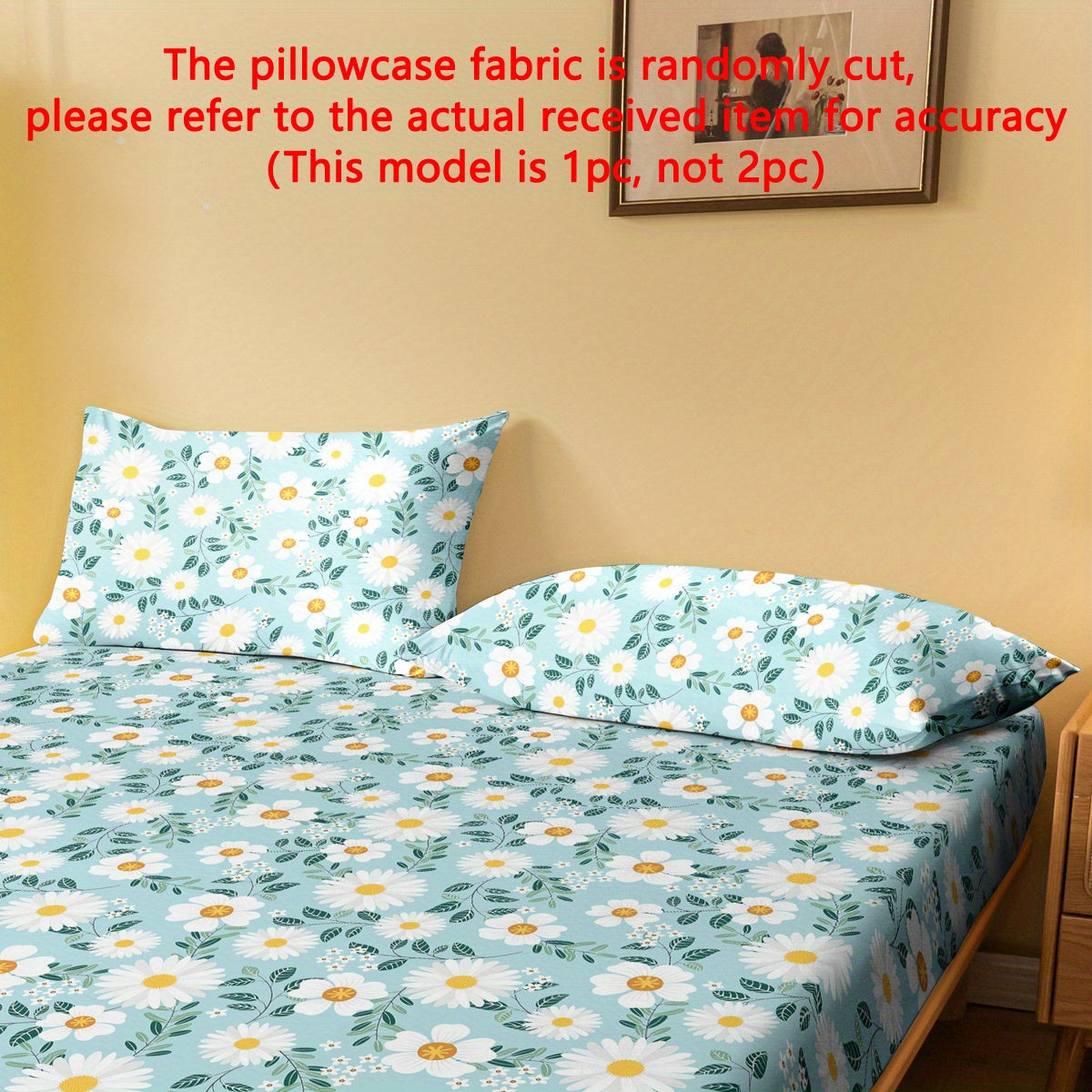 Quilted Woven Polyester Pillowcase with Floral Daisy Print, Envelope Closure, Microfiber, Machine Washable, 1 Piece