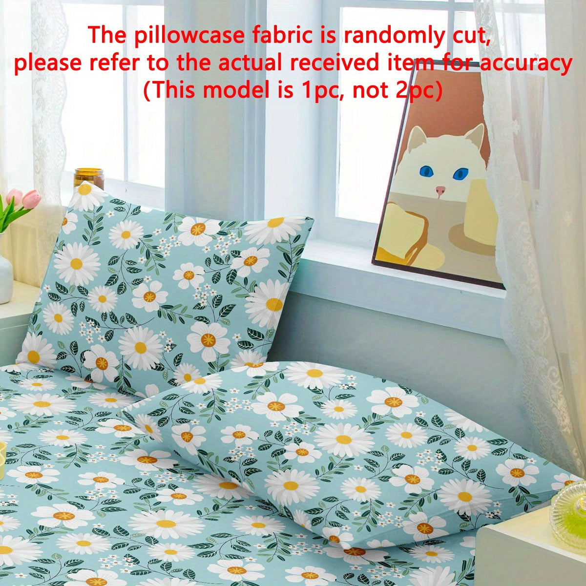 Quilted Woven Polyester Pillowcase with Floral Daisy Print, Envelope Closure, Microfiber, Machine Washable, 1 Piece