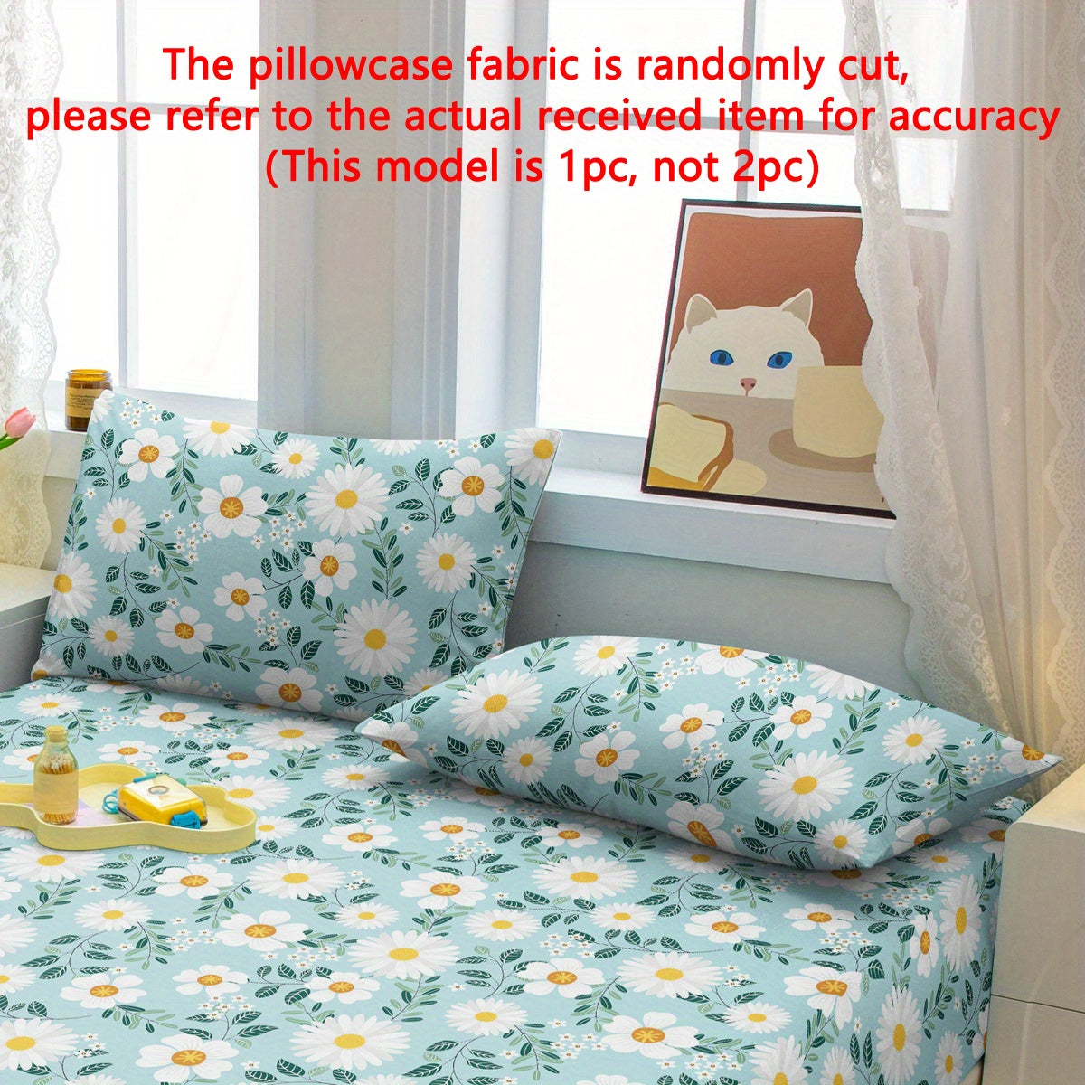 Quilted Woven Polyester Pillowcase with Floral Daisy Print, Envelope Closure, Microfiber, Machine Washable, 1 Piece