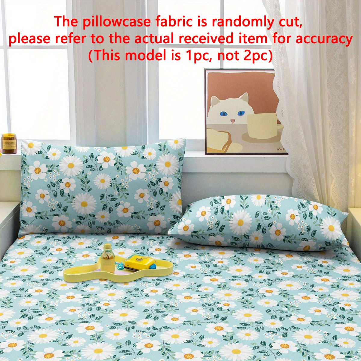 Quilted Woven Polyester Pillowcase with Floral Daisy Print, Envelope Closure, Microfiber, Machine Washable, 1 Piece