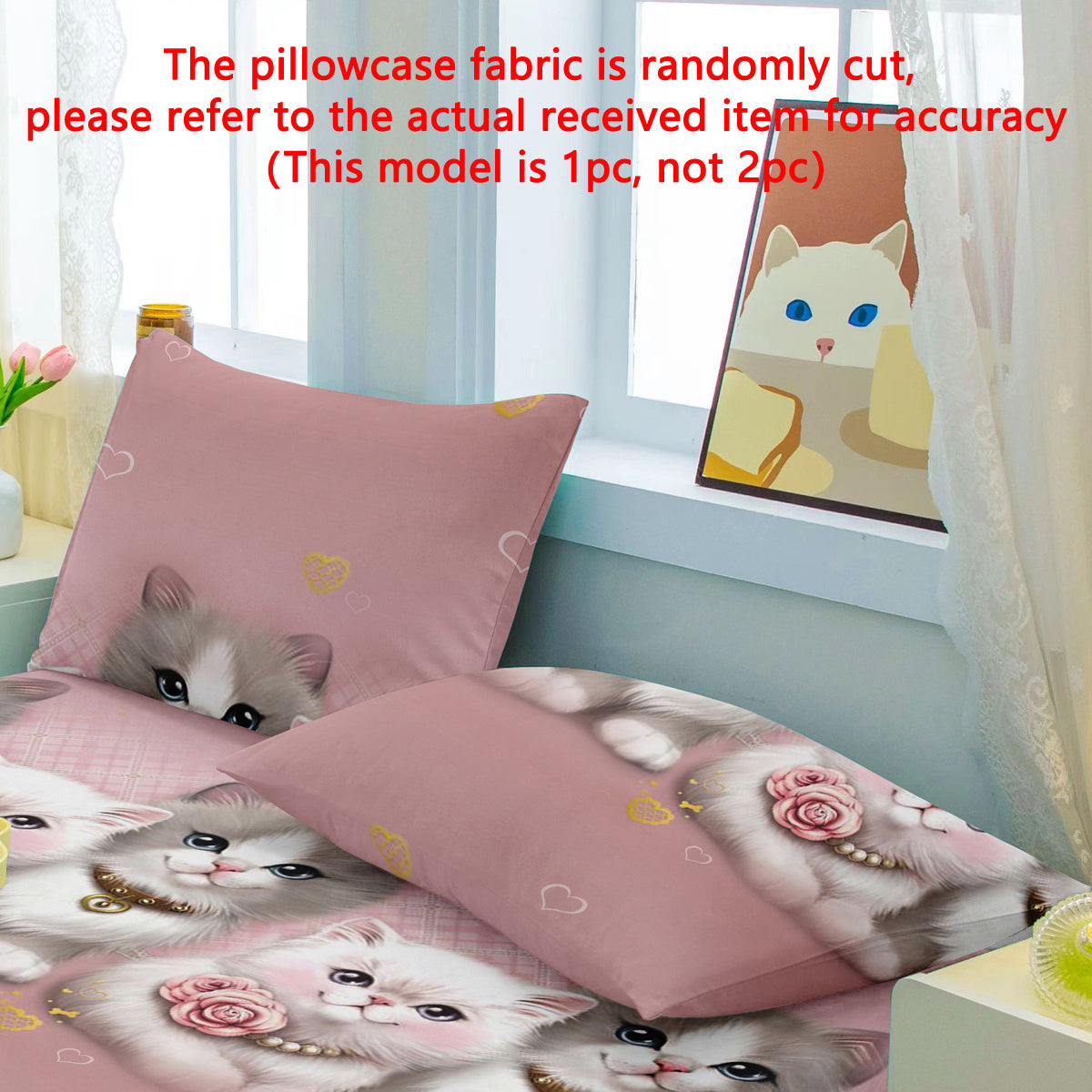 Quilted Cat Print Pillowcase Woven Polyester Soft Brushed Fabric Bedroom Decor