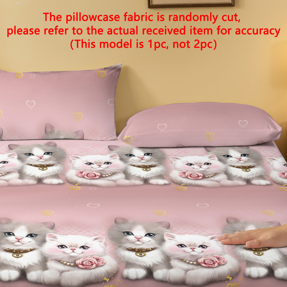 Quilted Cat Print Pillowcase Woven Polyester Soft Brushed Fabric Bedroom Decor