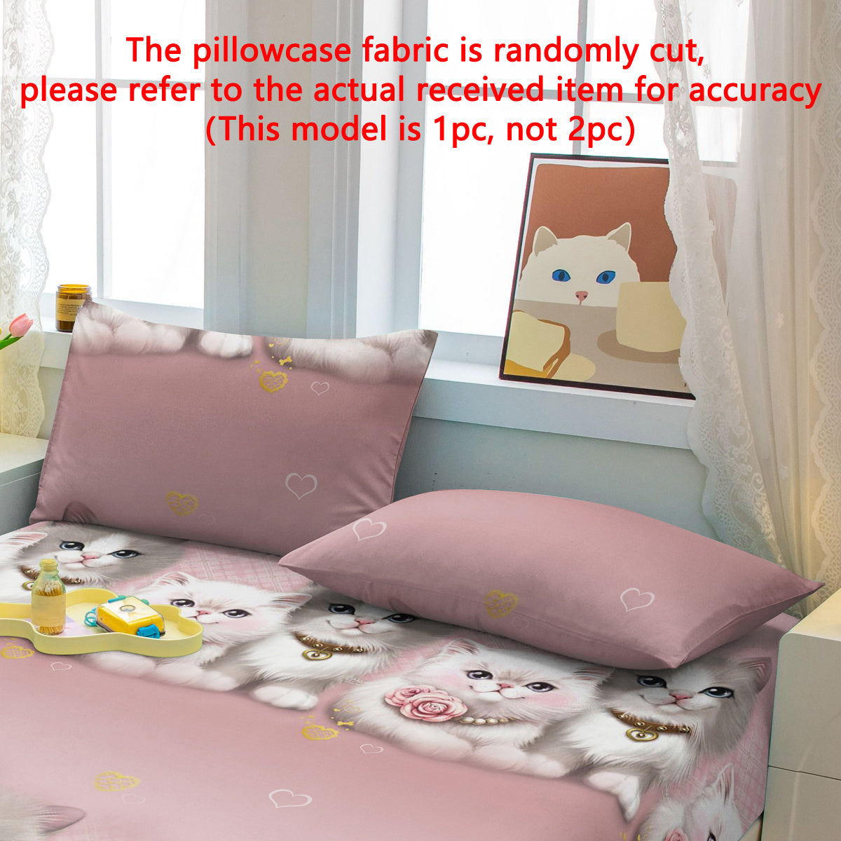 Quilted Cat Print Pillowcase Woven Polyester Soft Brushed Fabric Bedroom Decor