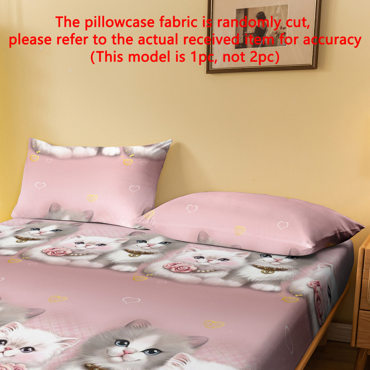 Quilted Cat Print Pillowcase Woven Polyester Soft Brushed Fabric Bedroom Decor