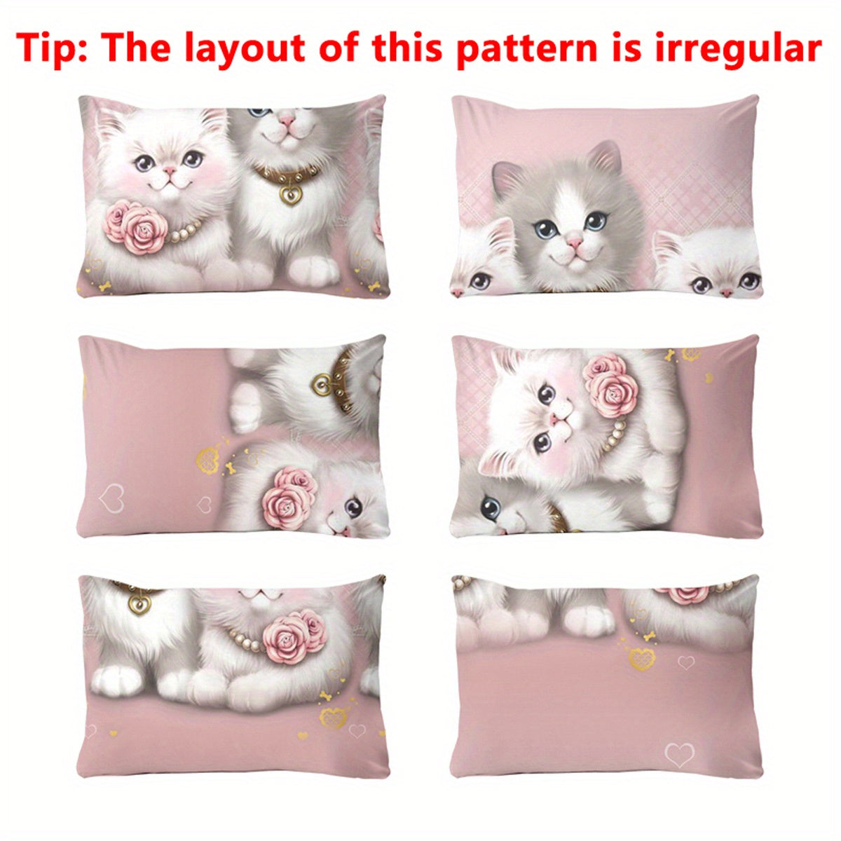 Quilted Cat Print Pillowcase Woven Polyester Soft Brushed Fabric Bedroom Decor