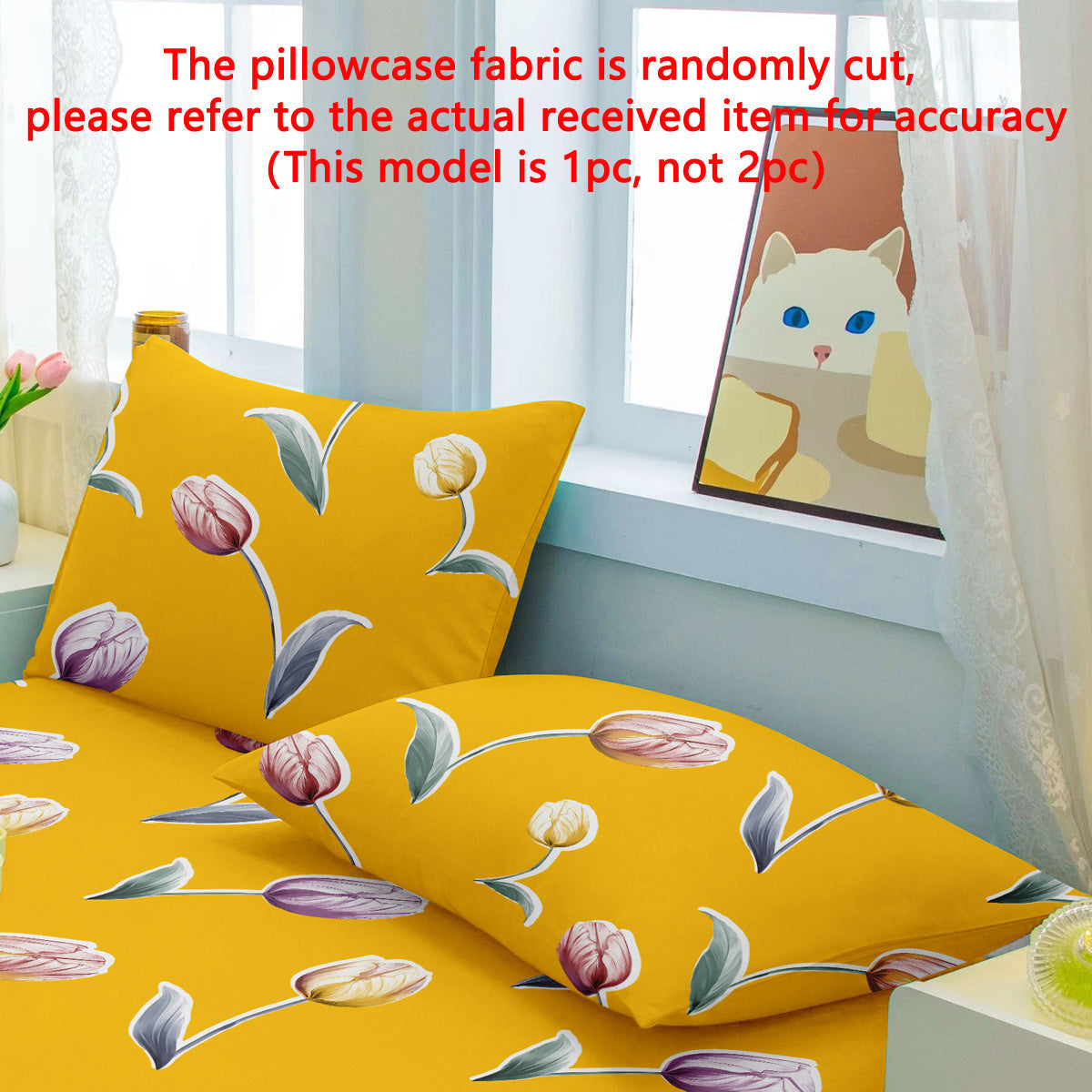 Yellow Floral Tulip Pillowcase 75cm x 50cm Soft Bedding for Bedroom