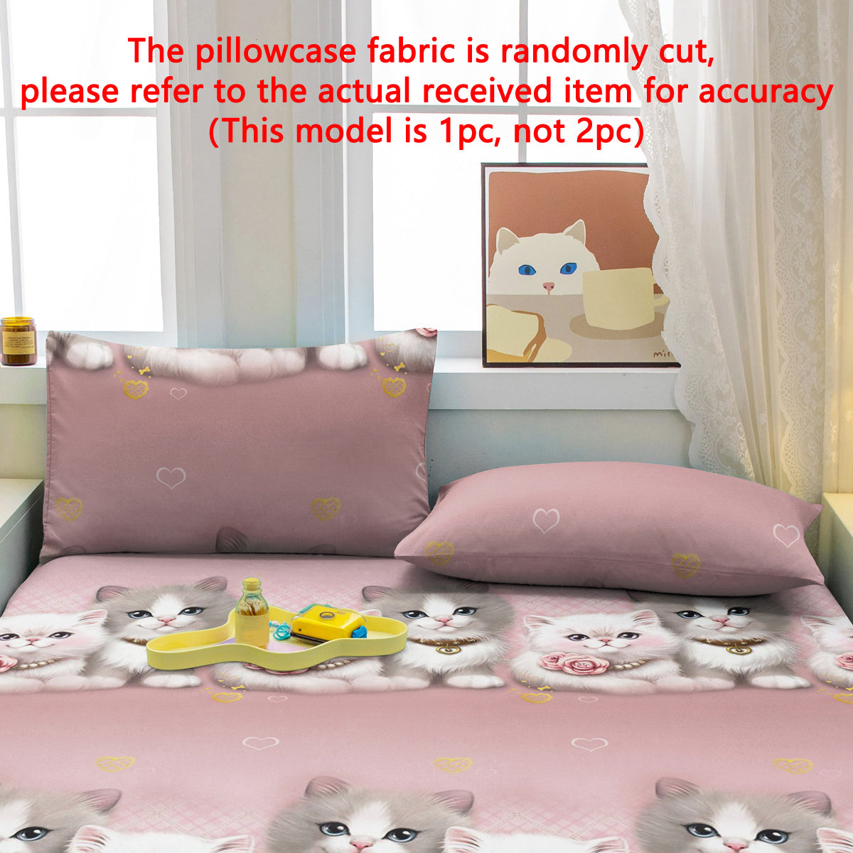 Quilted Cat Print Pillowcase Woven Polyester Soft Brushed Fabric Bedroom Decor