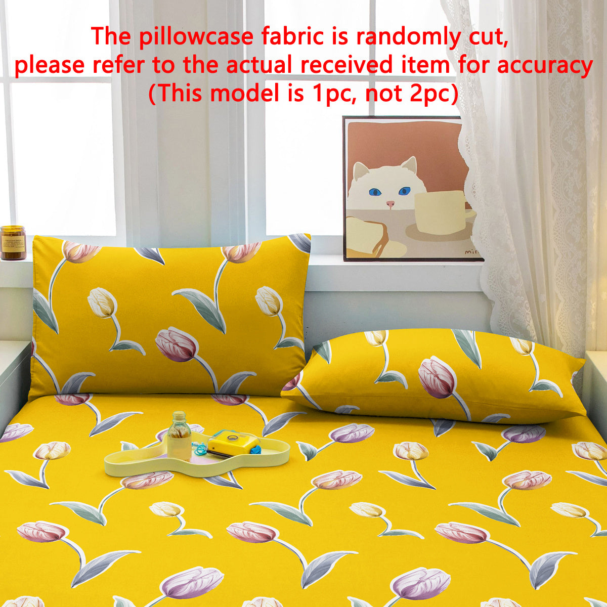 Yellow Floral Tulip Pillowcase 75cm x 50cm Soft Bedding for Bedroom