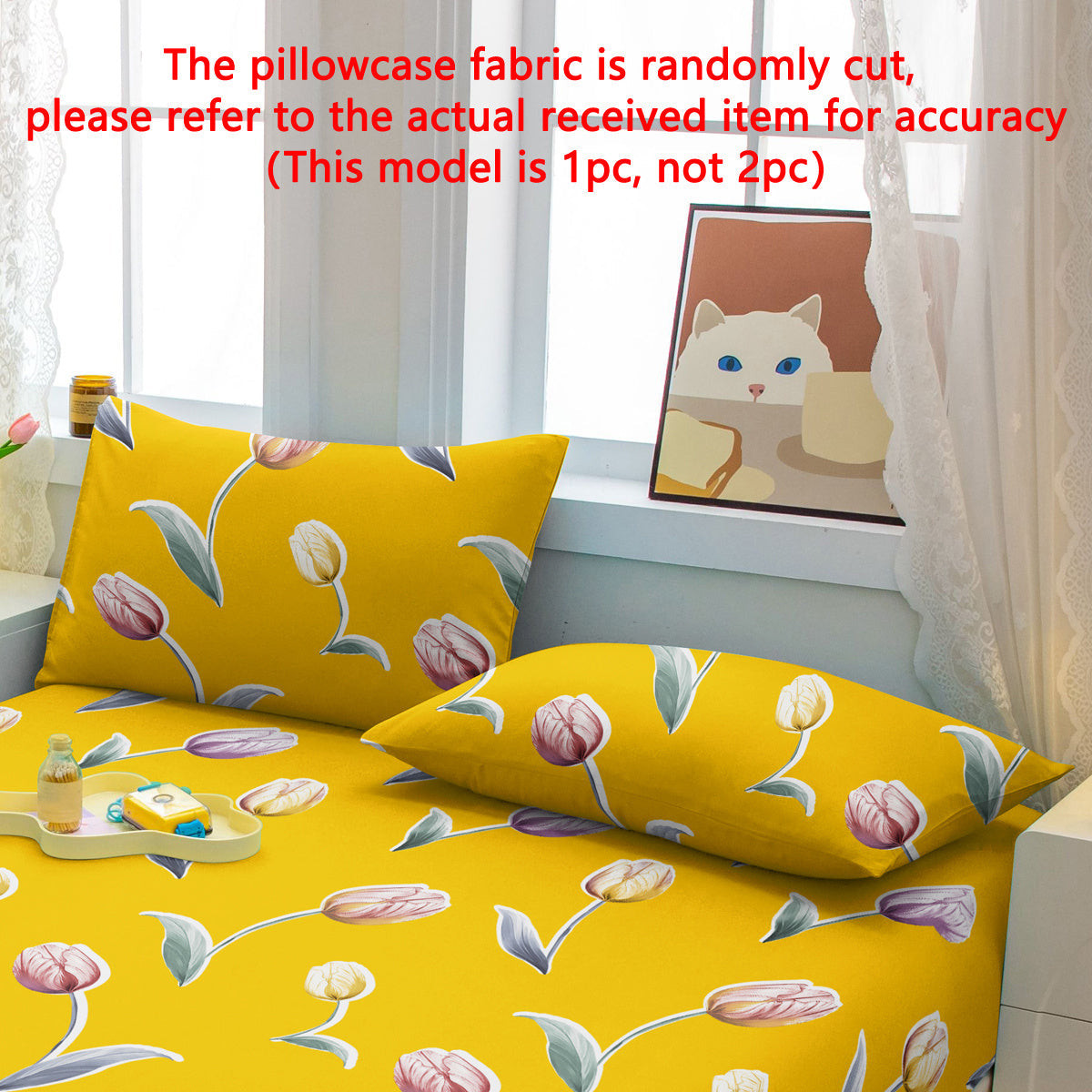 Yellow Floral Tulip Pillowcase 75cm x 50cm Soft Bedding for Bedroom