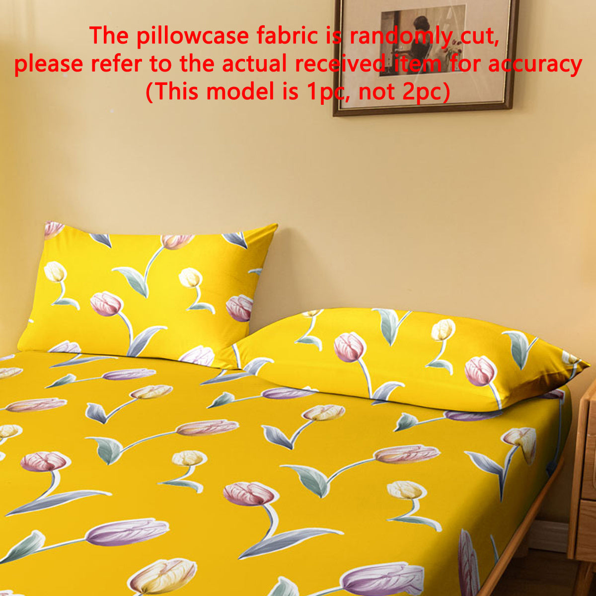 Yellow Floral Tulip Pillowcase 75cm x 50cm Soft Bedding for Bedroom