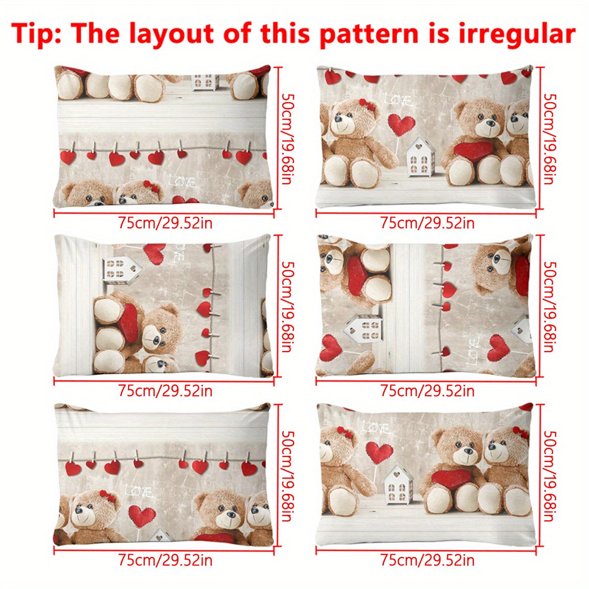 Fleece Pillowcase with Cute Bear Couple Print Soft Sealed Pocket Bedroom Bedding