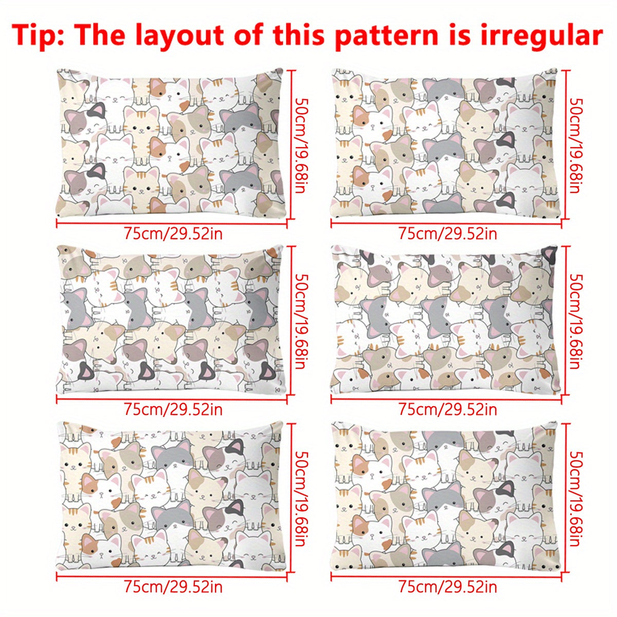 Cartoon Cat Print Pillowcase Soft Quilted Polyester Bed Bedding with Pocket Closure