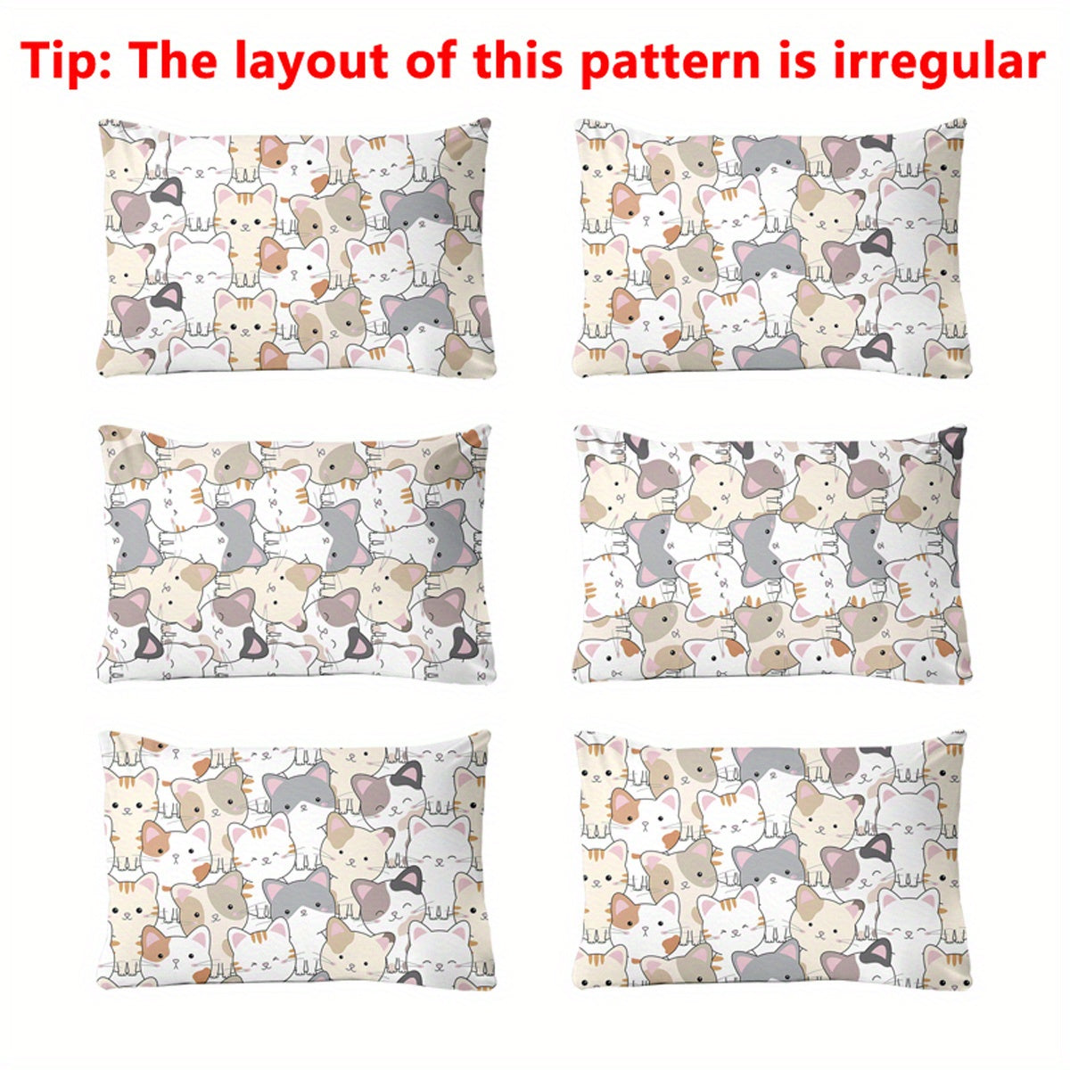 Cartoon Cat Print Pillowcase Soft Quilted Polyester Bed Bedding with Pocket Closure