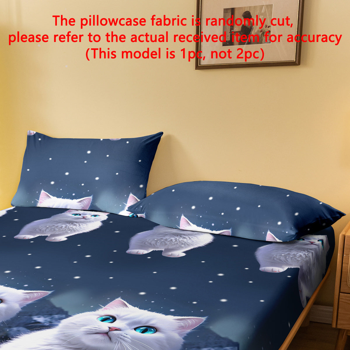 Modern Animal Print Pillowcase 75cm x 50cm White Cat Blue Eyes Soft Fabric