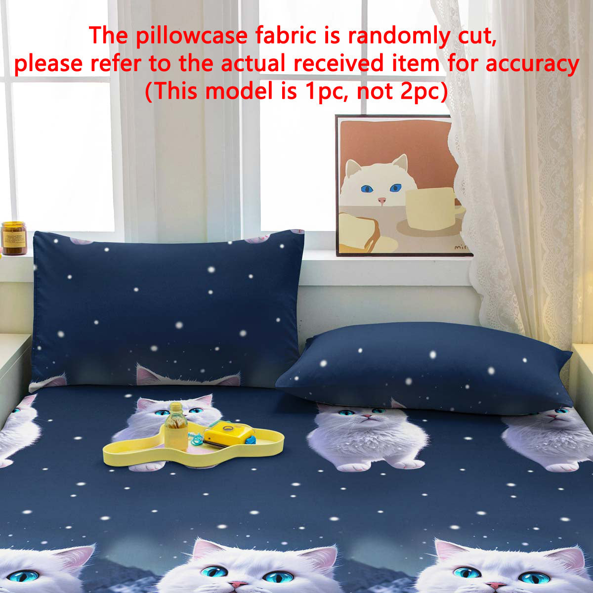 Modern Animal Print Pillowcase 75cm x 50cm White Cat Blue Eyes Soft Fabric