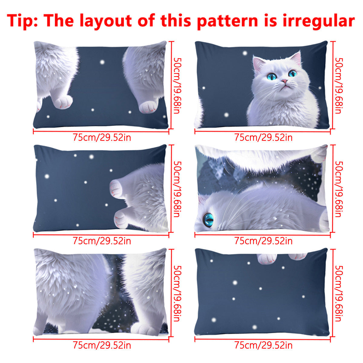 Modern Animal Print Pillowcase 75cm x 50cm White Cat Blue Eyes Soft Fabric