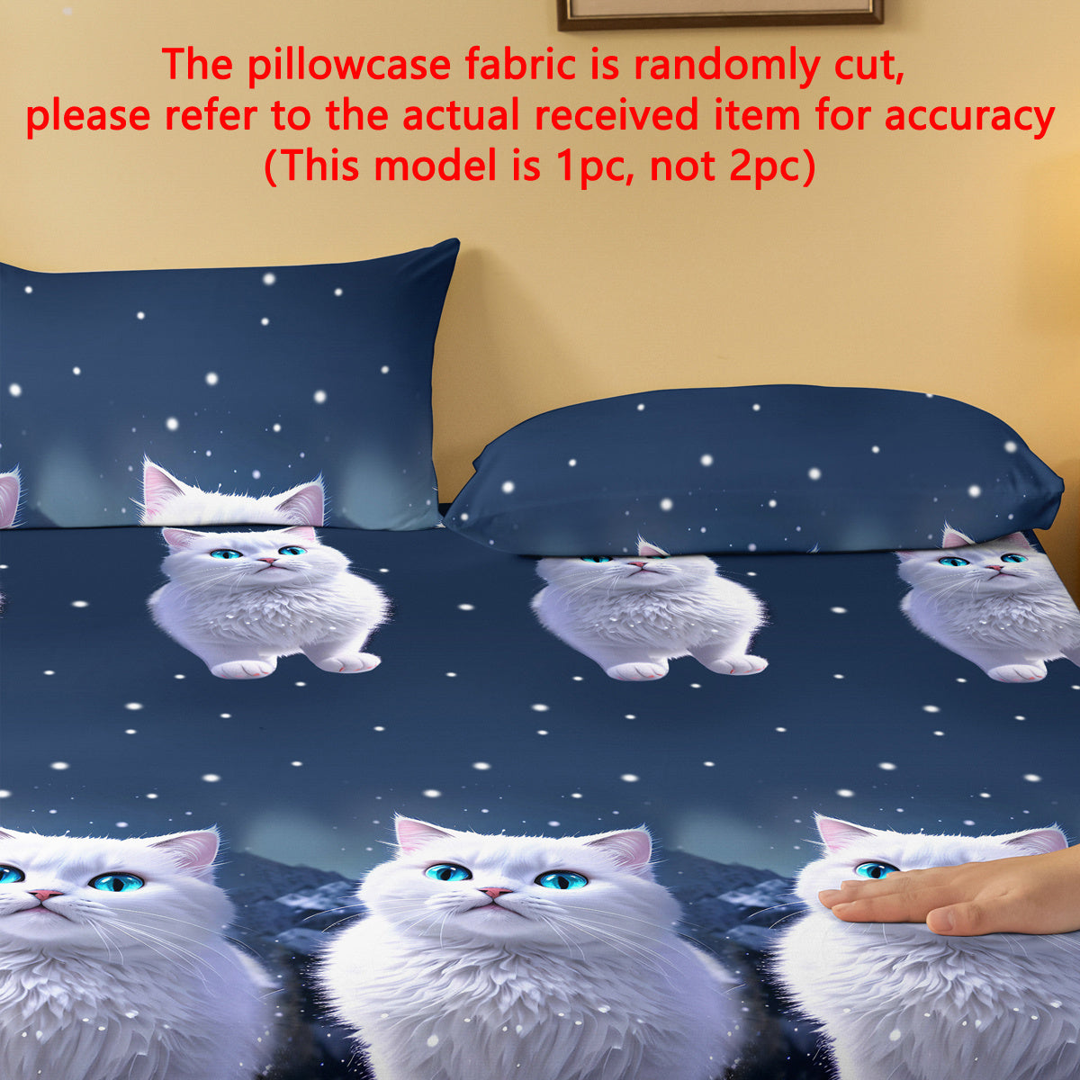 Modern Animal Print Pillowcase 75cm x 50cm White Cat Blue Eyes Soft Fabric