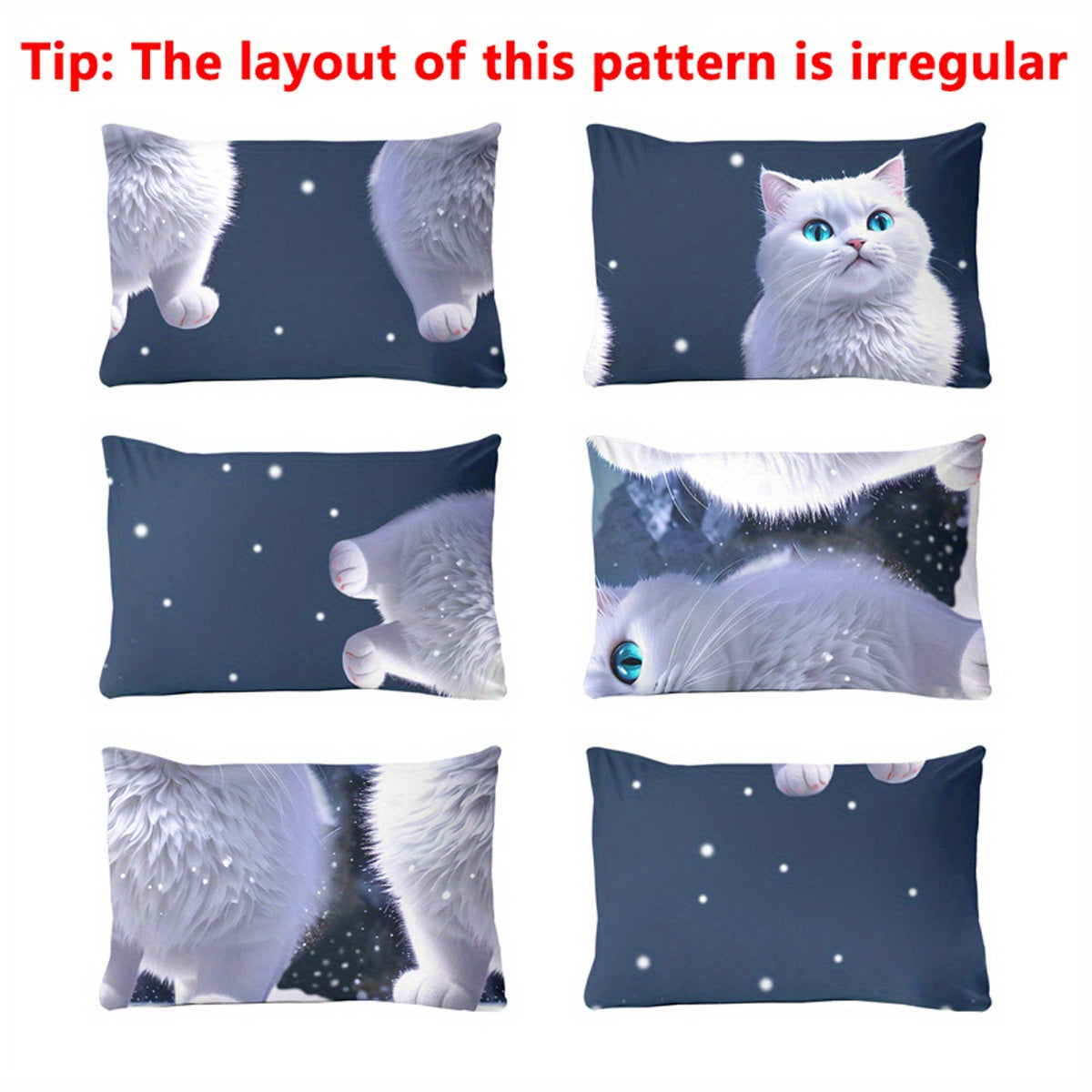 Modern Animal Print Pillowcase 75cm x 50cm White Cat Blue Eyes Soft Fabric