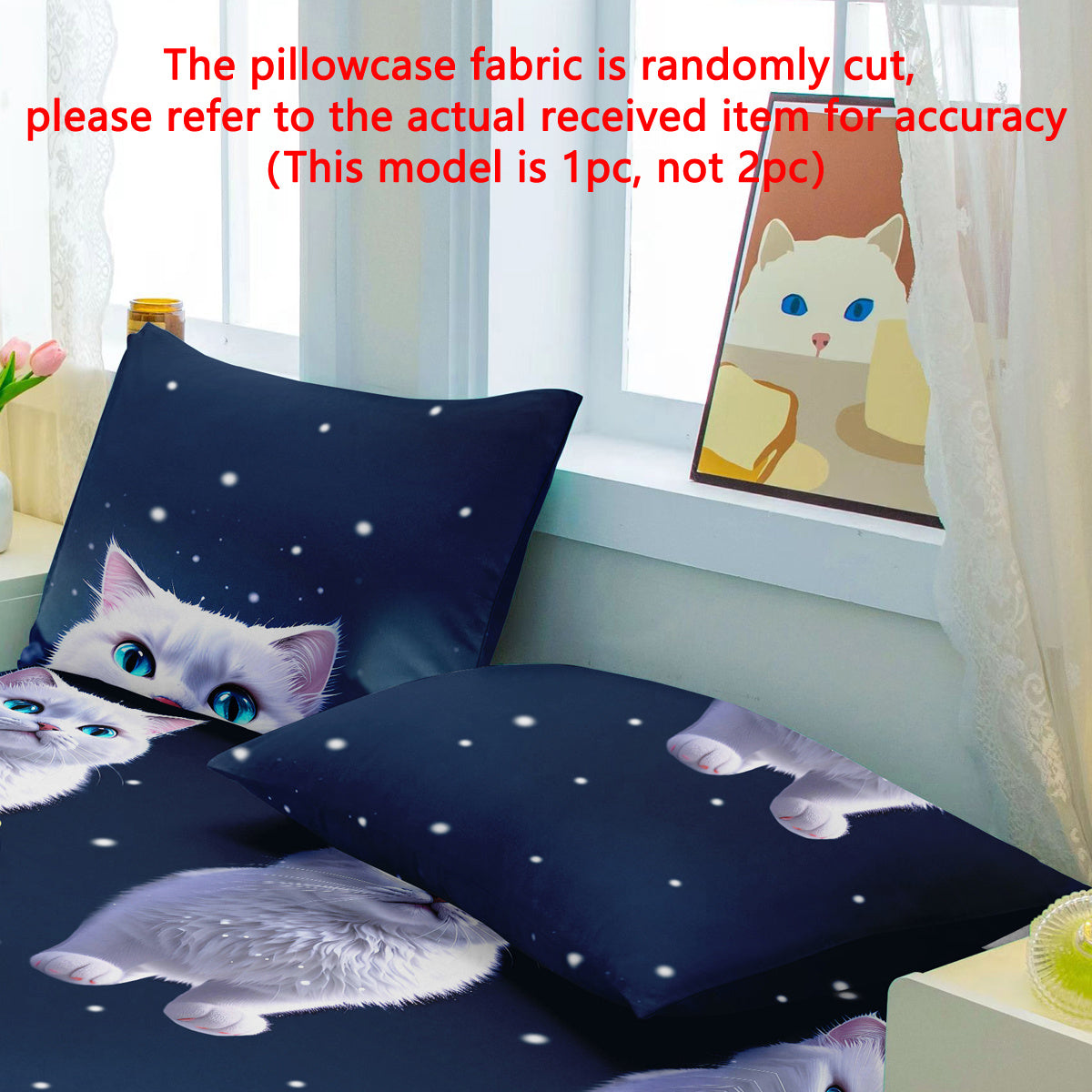 Modern Animal Print Pillowcase 75cm x 50cm White Cat Blue Eyes Soft Fabric