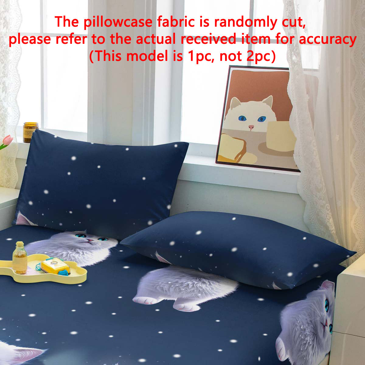 Modern Animal Print Pillowcase 75cm x 50cm White Cat Blue Eyes Soft Fabric