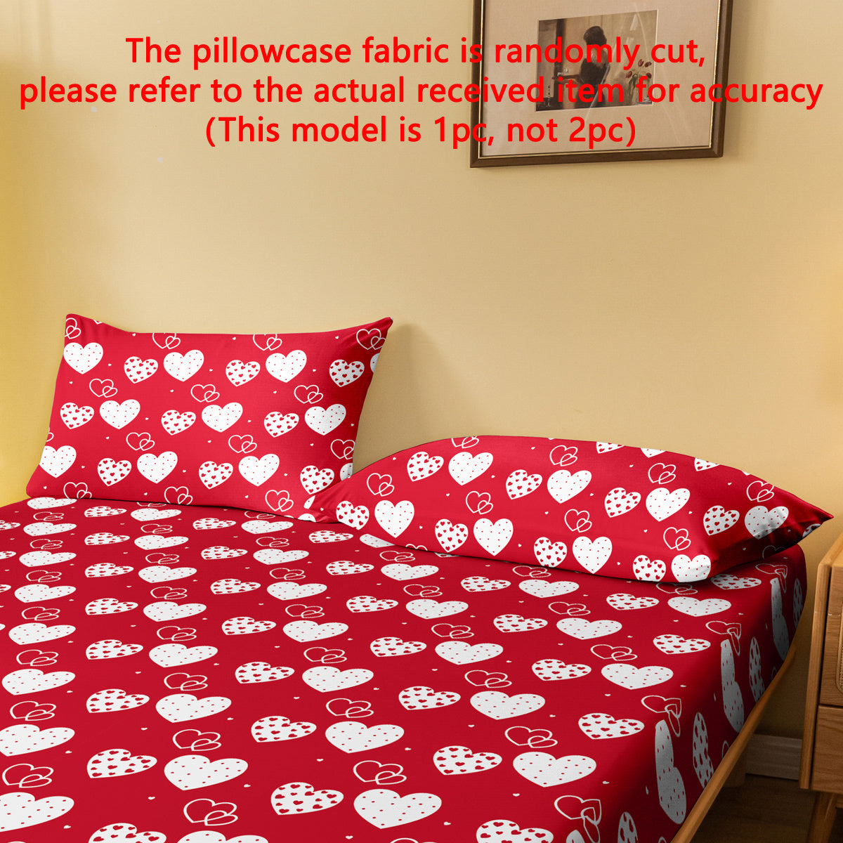 Red and White Geometric Heart Pillowcase Soft Cozy Brushed Envelope Closure