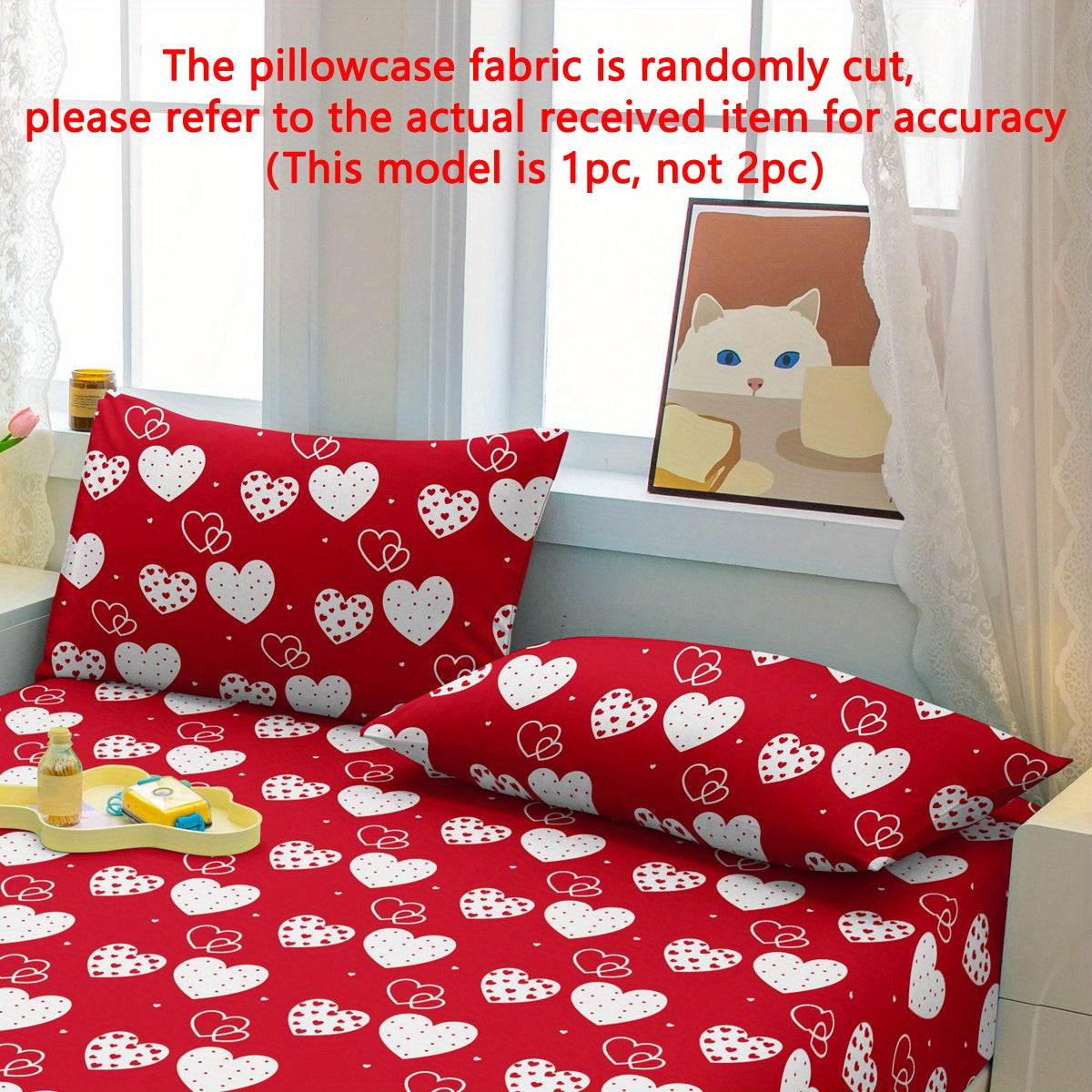 Red and White Geometric Heart Pillowcase Soft Cozy Brushed Envelope Closure