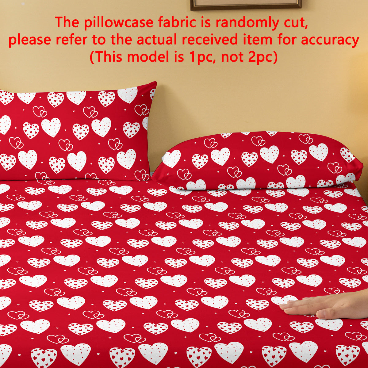Red and White Geometric Heart Pillowcase Soft Cozy Brushed Envelope Closure