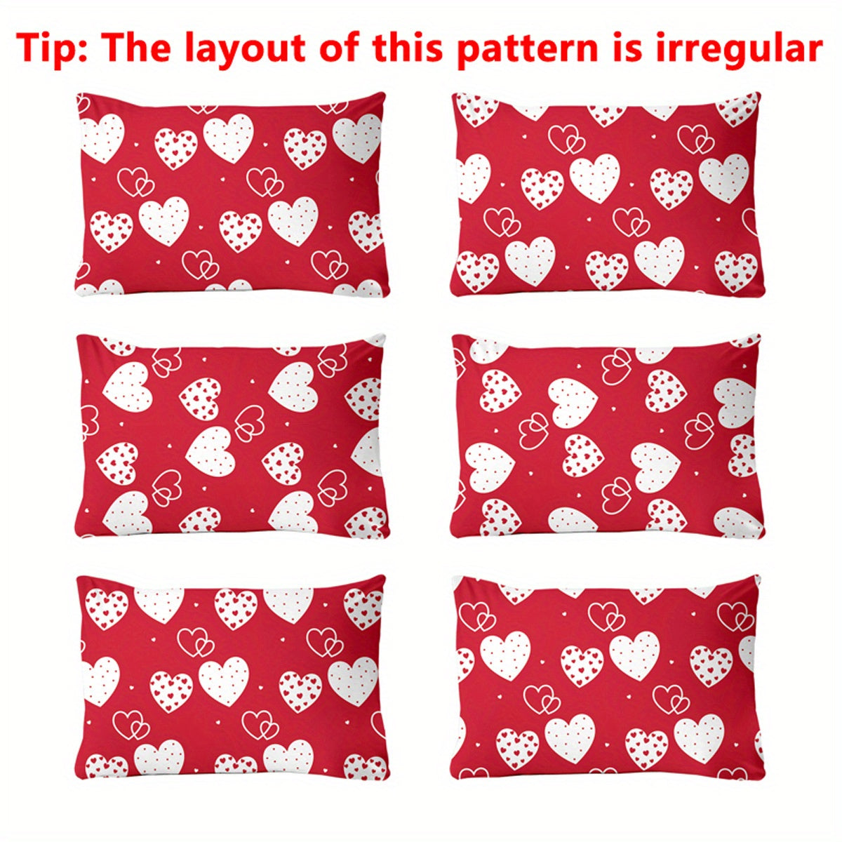 Red and White Geometric Heart Pillowcase Soft Cozy Brushed Envelope Closure