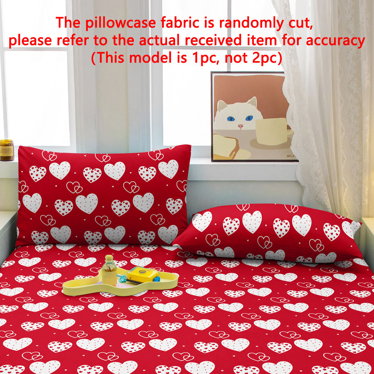 Red and White Geometric Heart Pillowcase Soft Cozy Brushed Envelope Closure