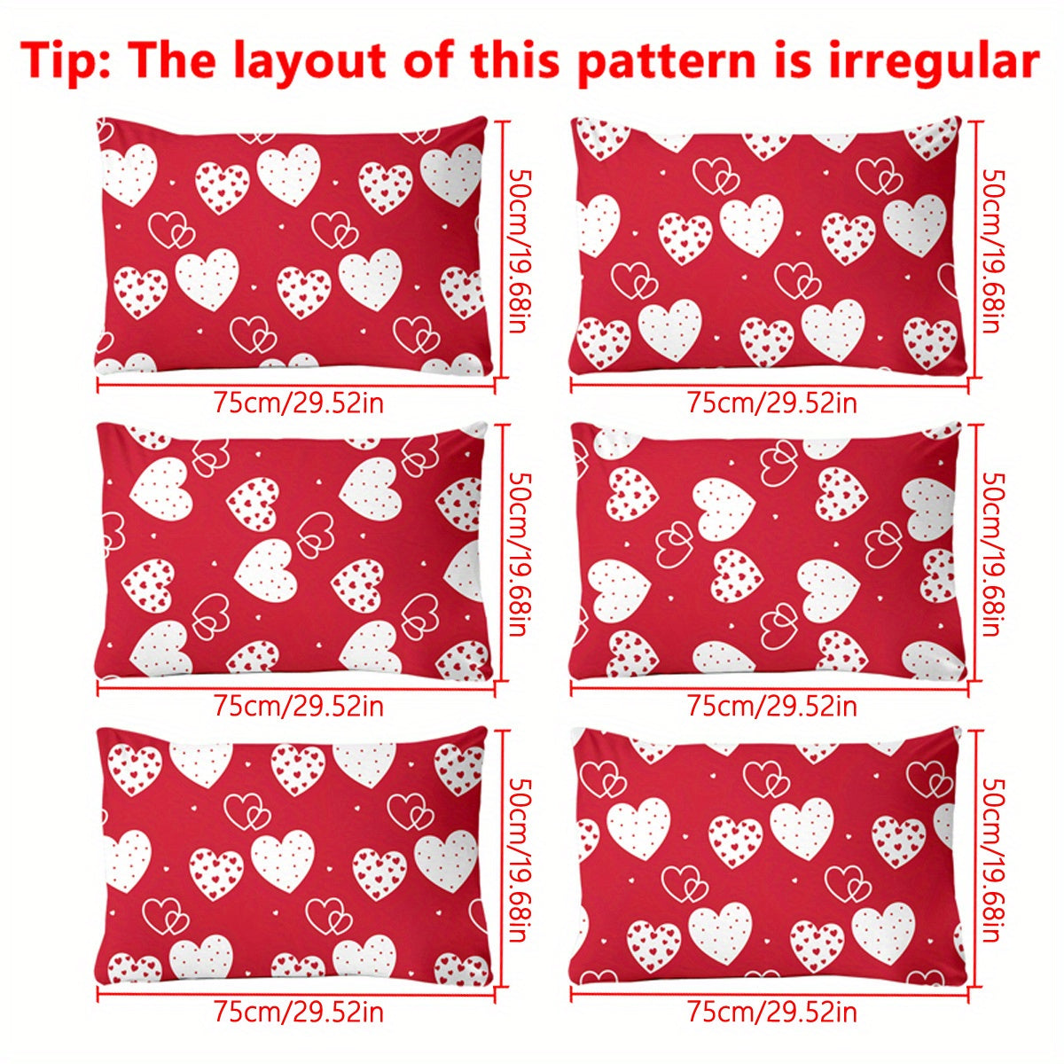 Red and White Geometric Heart Pillowcase Soft Cozy Brushed Envelope Closure
