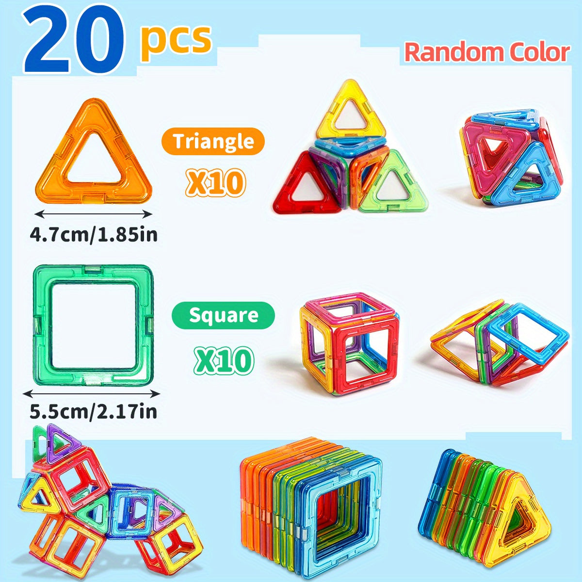 Magnetic Building Blocks for Kids Age 3 Plus Educational Creative Toy Assorted Colors
