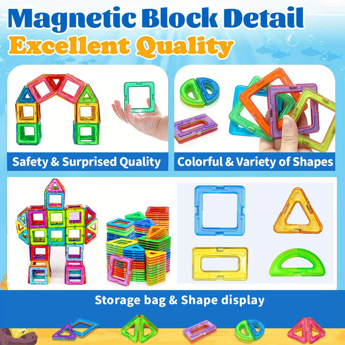 Magnetic Building Blocks for Kids Age 3 Plus Educational Creative Toy Assorted Colors