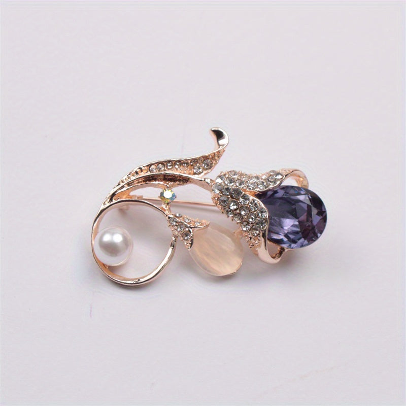 Floral Rhinestone Pearl Brooch for Women Irregular Flower Shape Jewelry