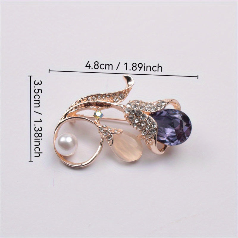 Floral Rhinestone Pearl Brooch for Women Irregular Flower Shape Jewelry
