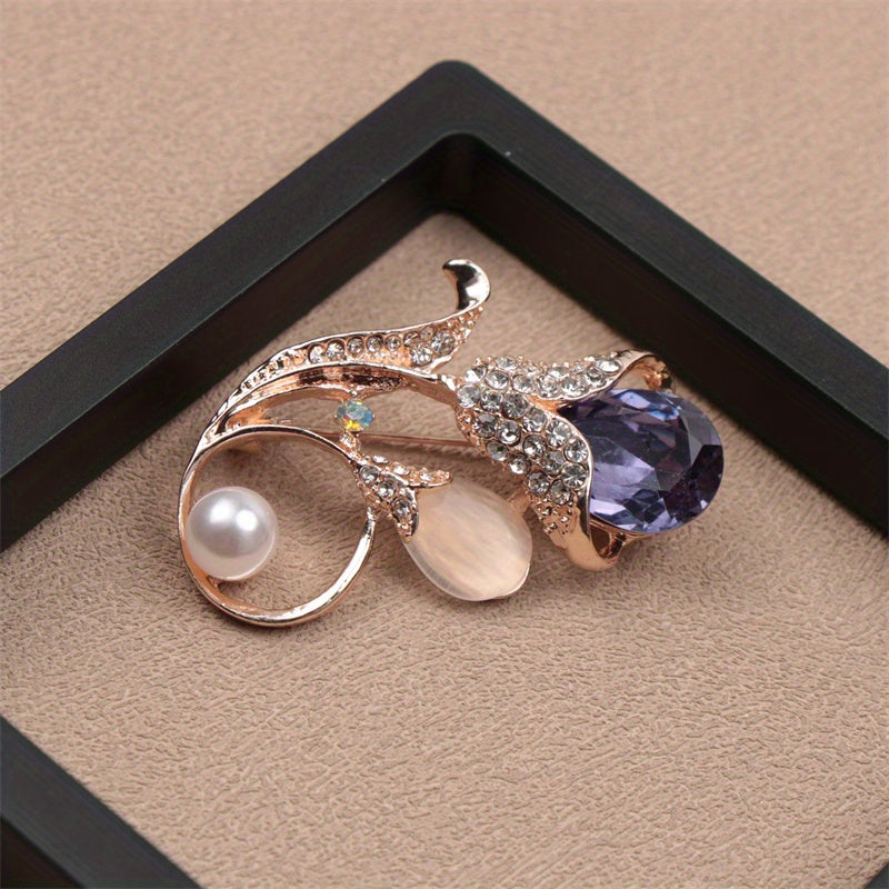 Floral Rhinestone Pearl Brooch for Women Irregular Flower Shape Jewelry