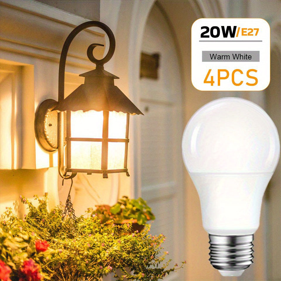 4 Pack LED Bulbs A70 E27 Base 20W Cool White Natural Light Energy Efficient Flicker-Free