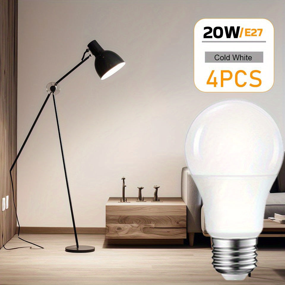 4 Pack LED Bulbs A70 E27 Base 20W Cool White Natural Light Energy Efficient Flicker-Free