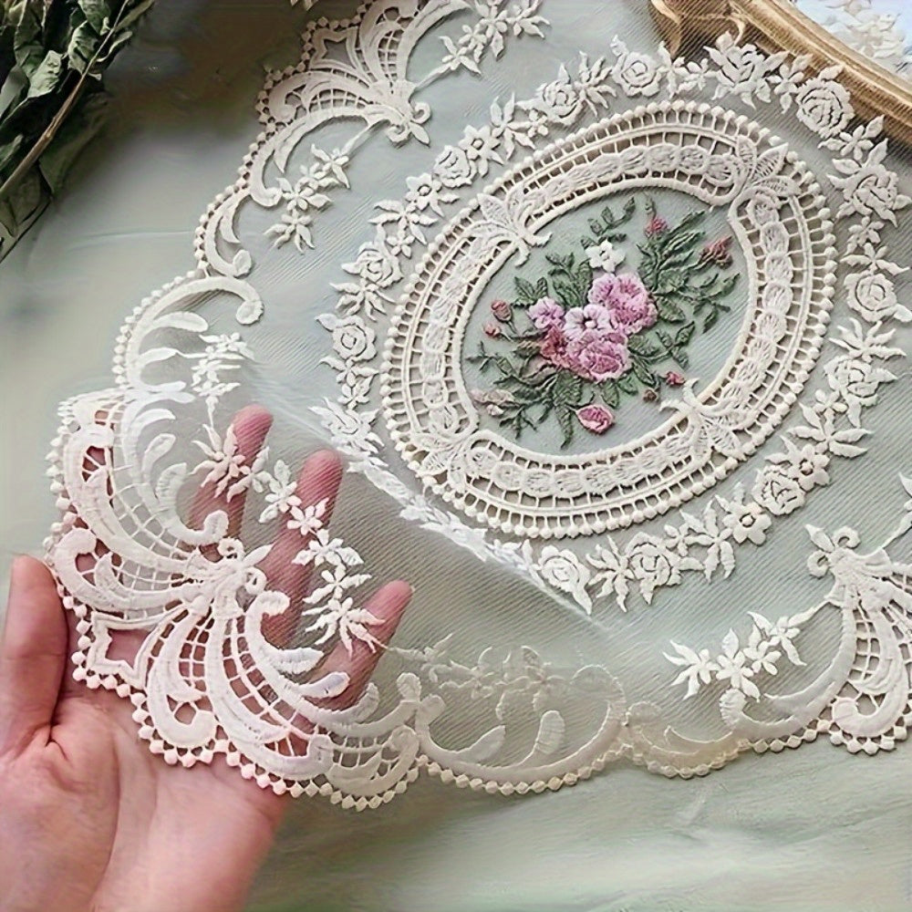 Vintage-Inspired French Lace Doily Embroidered Floral Nylon for Dining Decor and Tea Parties
