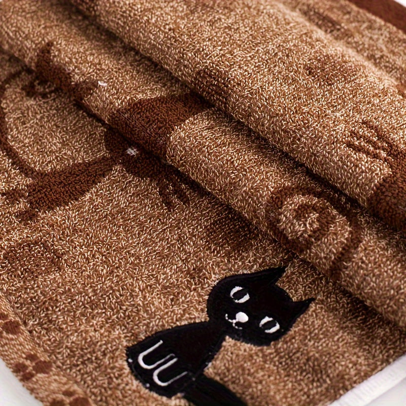 Absorbent Cotton Hand Towel with Cute Cat Pattern Quick-Dry Bathroom Accessory 50.8cm x 25.4cm
