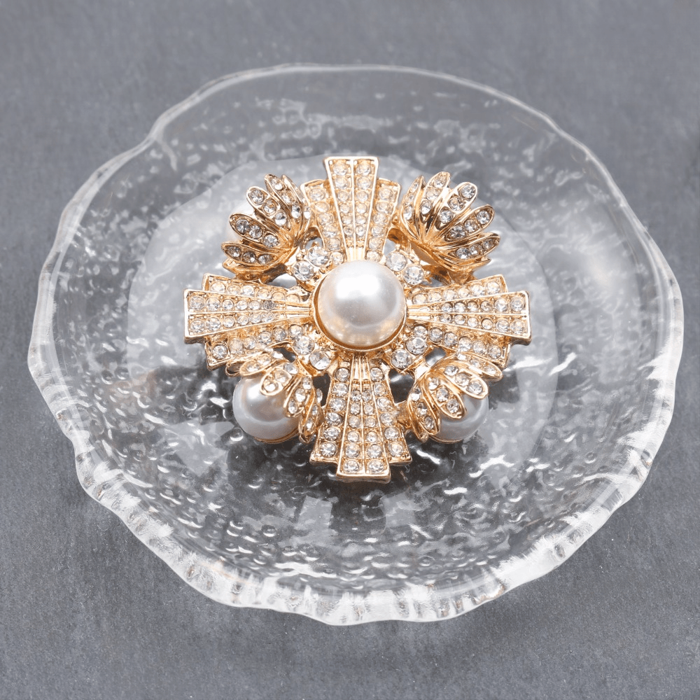 Luxury Women’s Brooch Pin Irregular Shape Pearl Rhinestone Wedding Party Jewelry