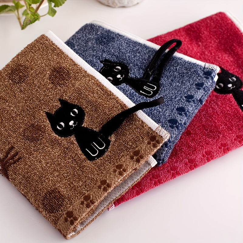 Absorbent Cotton Hand Towel with Cute Cat Pattern Quick-Dry Bathroom Accessory 50.8cm x 25.4cm