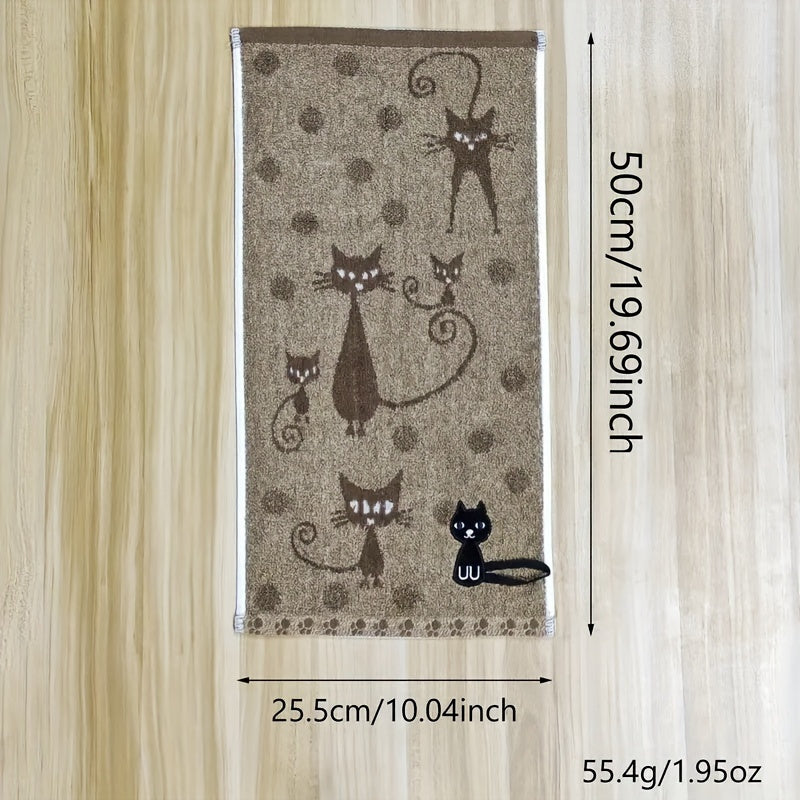 Absorbent Cotton Hand Towel with Cute Cat Pattern Quick-Dry Bathroom Accessory 50.8cm x 25.4cm