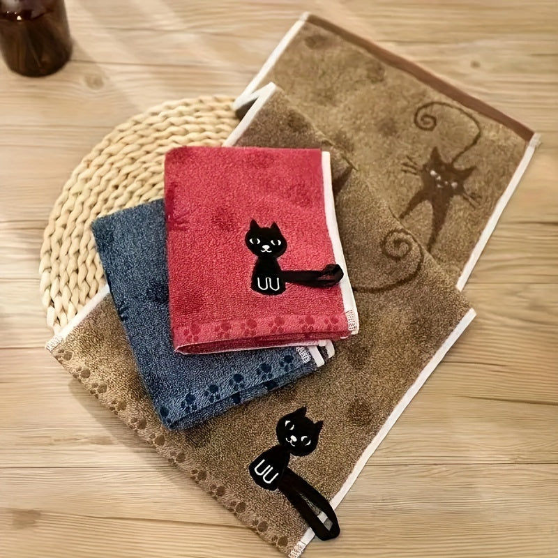 Absorbent Cotton Hand Towel with Cute Cat Pattern Quick-Dry Bathroom Accessory 50.8cm x 25.4cm