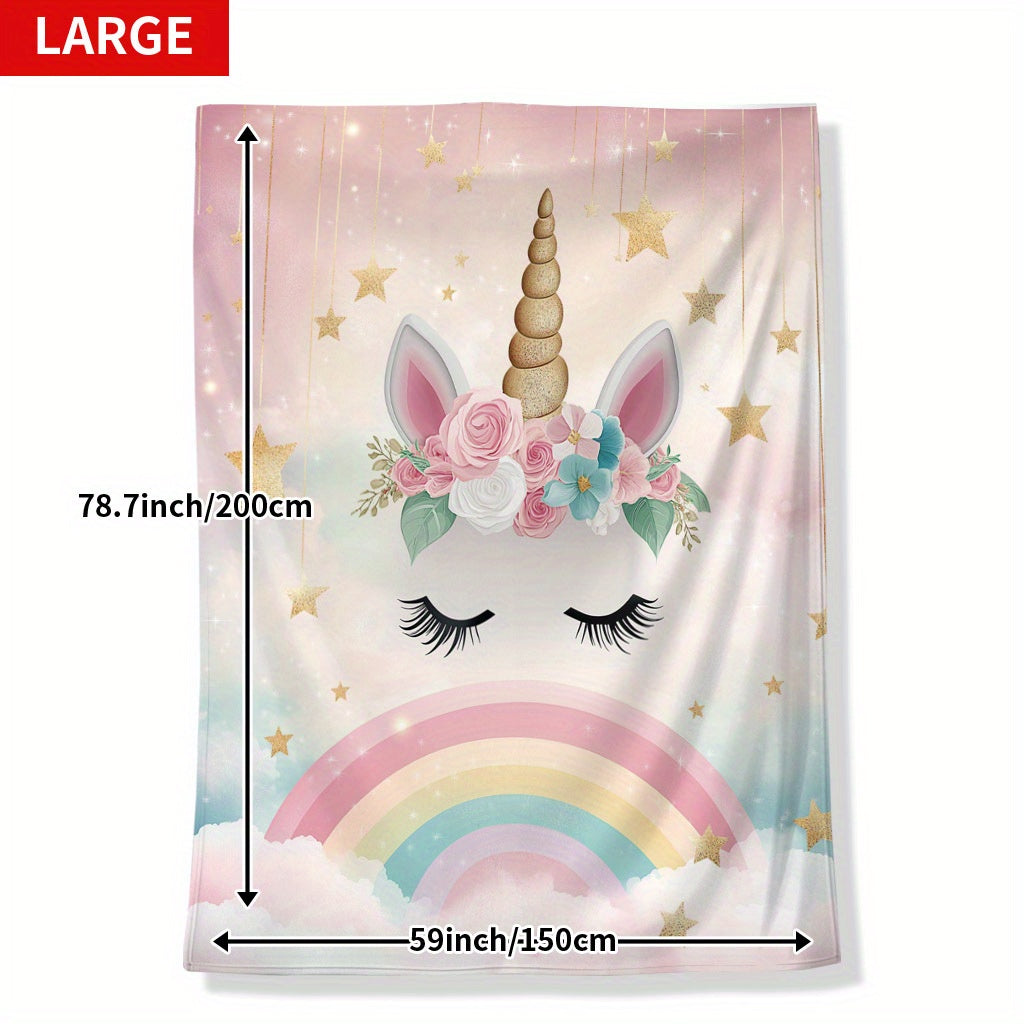 Unicorn Flannel Blanket for Kids Digital Print Quilted Lightweight Cozy Throw for Naptime