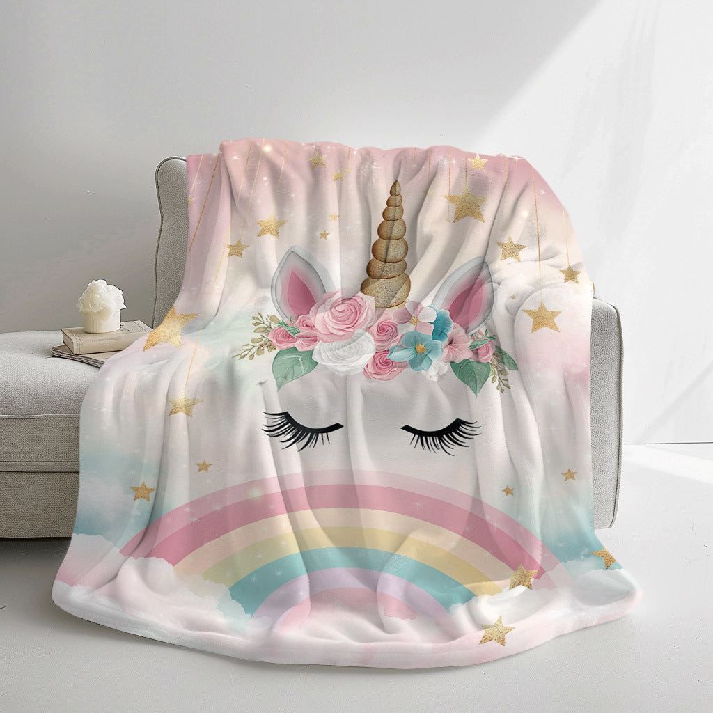 Unicorn Flannel Blanket for Kids Digital Print Quilted Lightweight Cozy Throw for Naptime