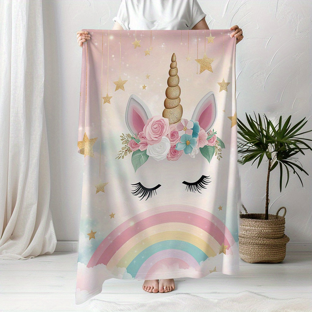 Unicorn Flannel Blanket for Kids Digital Print Quilted Lightweight Cozy Throw for Naptime