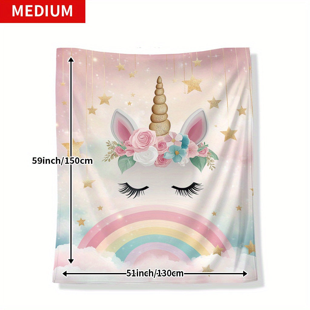 Unicorn Flannel Blanket for Kids Digital Print Quilted Lightweight Cozy Throw for Naptime